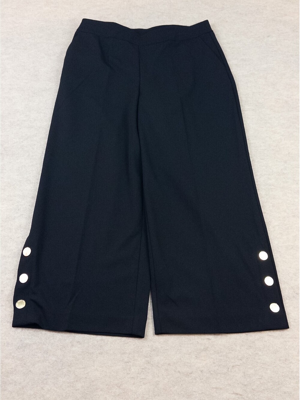 Anne Klein Women's Black Cropped Wide Leg Dress Pants with Button Detail, Medium
